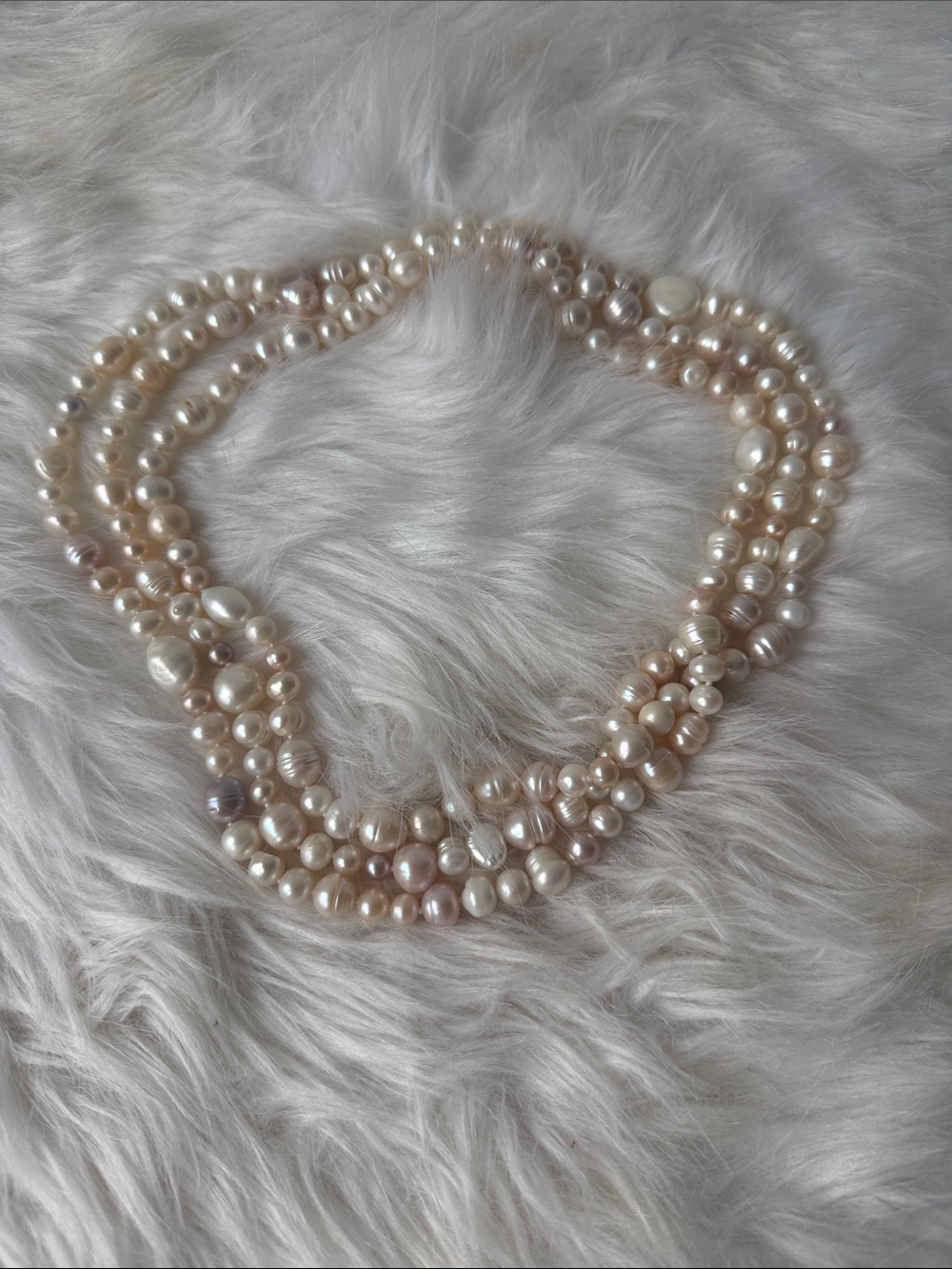Vintage Cream & Champagne Faux Pearl Necklace - 60 Inch